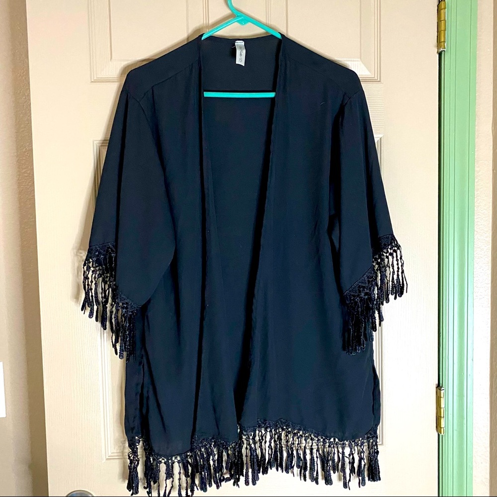 Black kimono cover-up.
